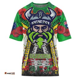 Amazing Aussie Canberra Raiders Anzac Watercolour Custom T-shirt - Remembrance Canberra Raiders Anzac Day With Poppy Flower