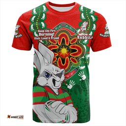 Amazing Aussie South Sydney Rabbitohs T-Shirt Aboriginal Inspired Naidoc Symbol Pattern
