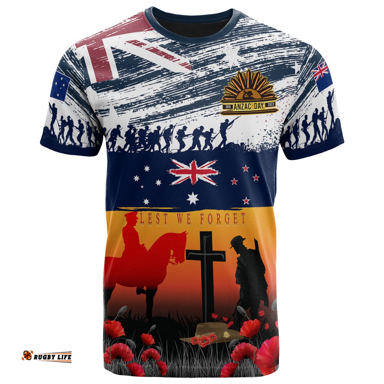 Amazing Aussie Australian and New Zealand Warriors Army Corps Anzac Day T-shirt - For The Fallen, Lest We Forget