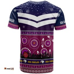 Amazing Aussie Australia Sea Eagles Christmas T-Shirt - Custom Australia Sea Eagles Ugly Christmas And Aboriginal Inspired Patterns T-Shirt