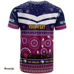 Amazing Aussie Australia Sea Eagles Christmas T-Shirt - Custom Australia Sea Eagles Ugly Christmas And Aboriginal Inspired Patterns T-Shirt