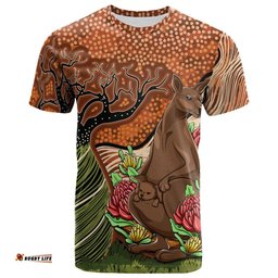 Amazing Aussie Australia Aboriginal Inspired T-Shirt - Kangaroo With Indigenous Tree