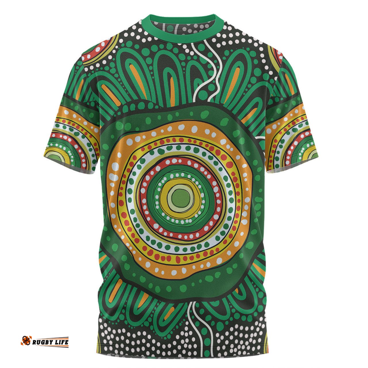 Amazing Aussie Australia Aboriginal T-shirt - Green Aboriginal Style Dot Painting T-shirt