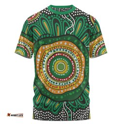 Amazing Aussie Australia Aboriginal T-shirt - Green Aboriginal Style Dot Painting T-shirt
