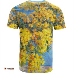 Amazing Aussie Australia Golden Wattle T-shirt - Golden Wattle Bouquet Blue Background Oil Painting Art  T-shirt