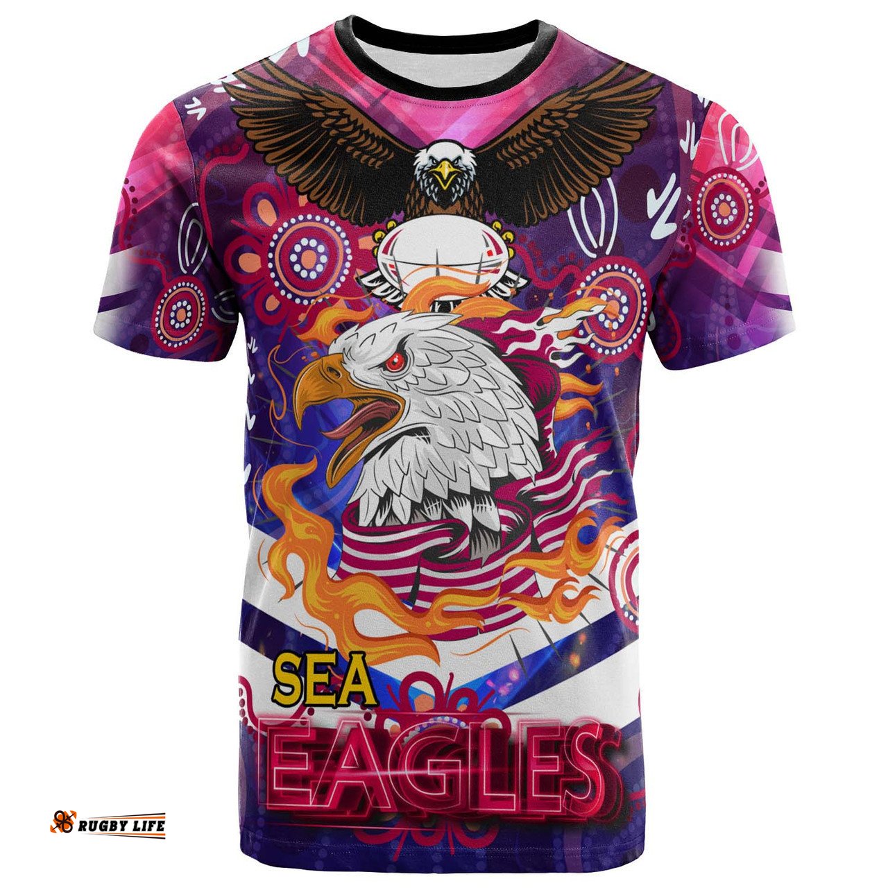 Amazing Aussie Australia Sea Eagles T-shirt - Custom Australia Sea Eagles Champions with Aboriginal Inspired Abstract Dot Painting Player And Number T-shirt