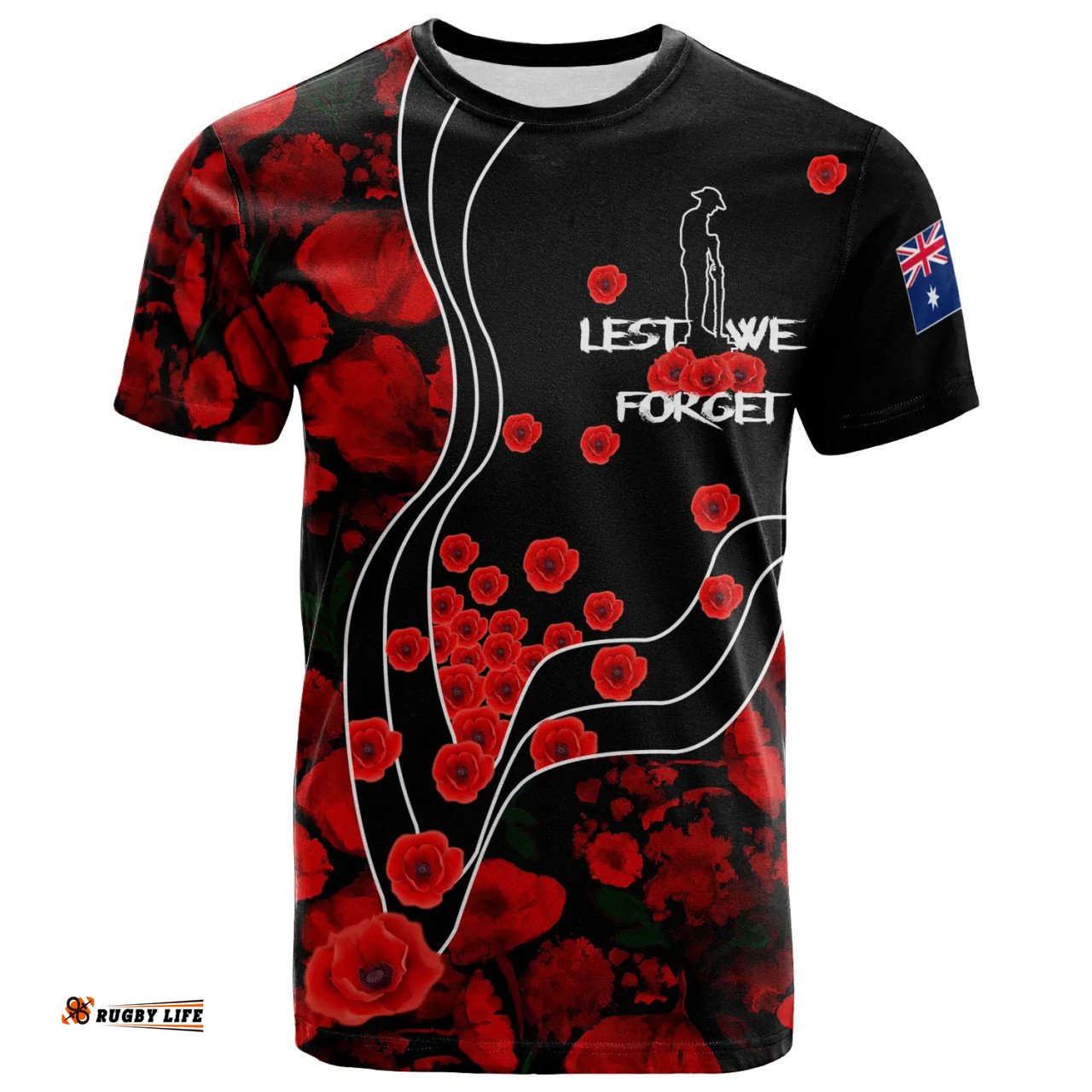 Amazing Aussie Australia Anzac Lest We Forget T-shirt Poppy Flowers