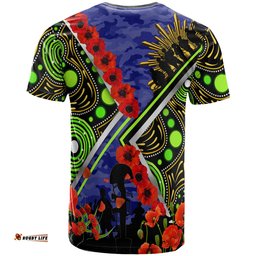 Amazing Aussie Canberra Raiders Anzac T-shirt - Canberra Raiders Lest We Forget Aboriginal Inspired T-shirt