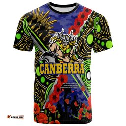 Amazing Aussie Canberra Raiders Anzac T-shirt - Canberra Raiders Lest We Forget Aboriginal Inspired T-shirt