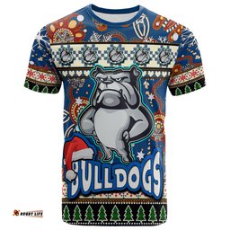 Amazing Aussie Canterbury-Bankstown Bulldogs Christmas T-Shirt - Custom Xmas Canterbury-Bankstown Bulldogs Christmas Balls, Snowflake With Aboriginal Inspired Patterns T-Shirt