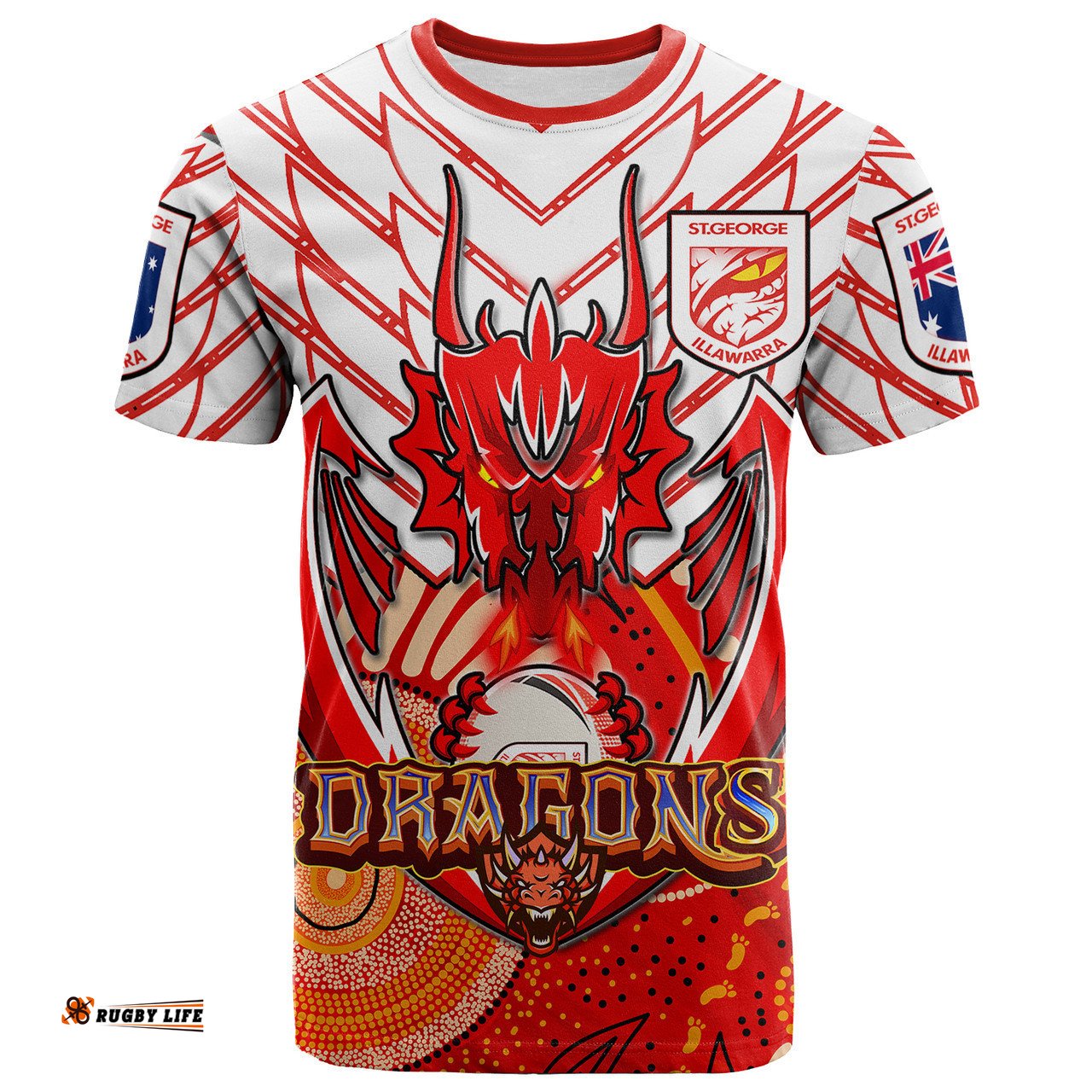 Amazing Aussie St. George Illawarra Dragons Custom T-Shirt - Indigenous Super St George Team with Australia Flag T-shirt