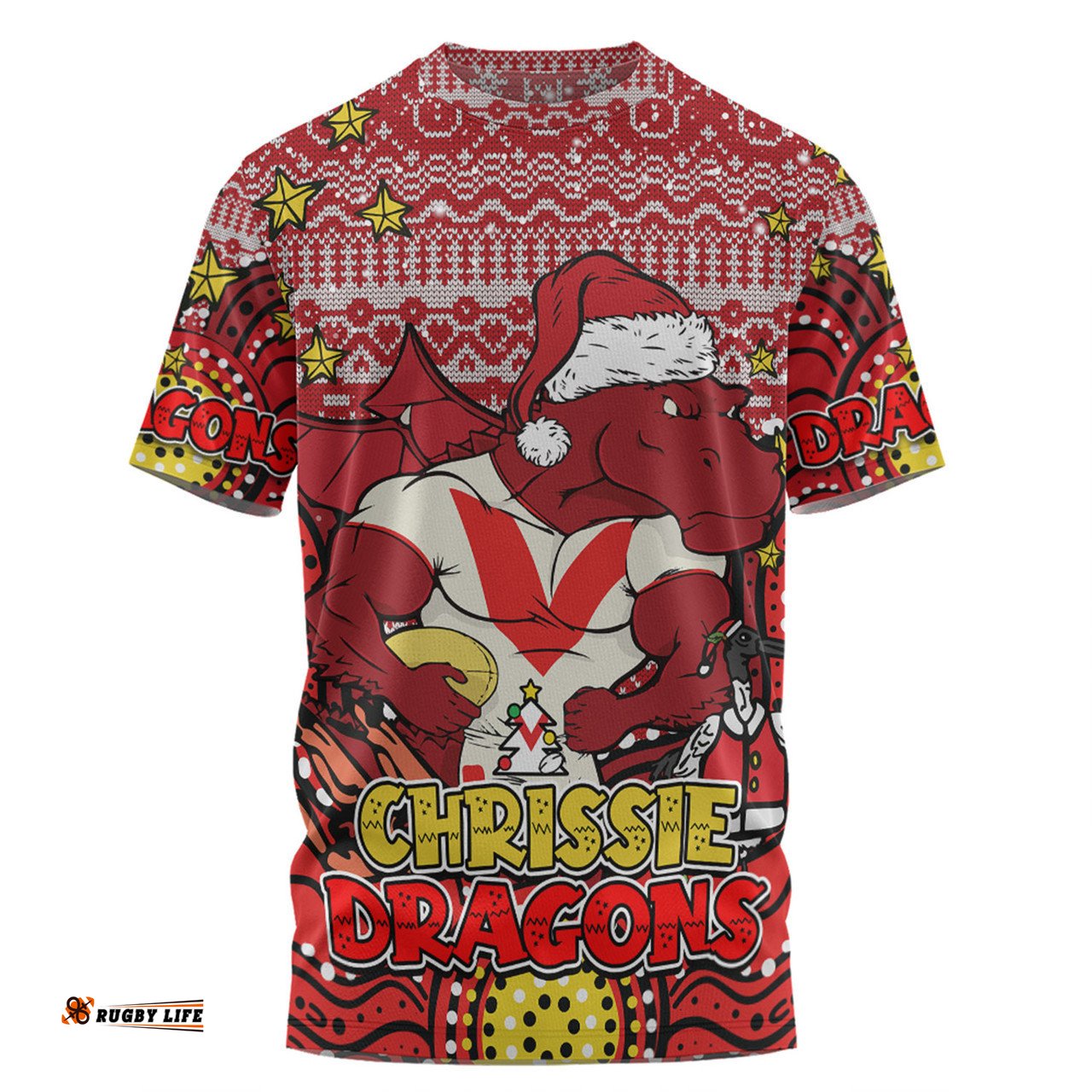 Amazing Aussie St. George Illawarra Dragons Christmas Custom T-shirt - Christmas Knit Patterns Vintage Jersey Ugly T-shirt