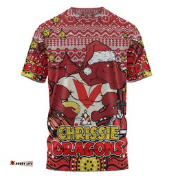 Amazing Aussie St. George Illawarra Dragons Christmas Custom T-shirt - Christmas Knit Patterns Vintage Jersey Ugly T-shirt
