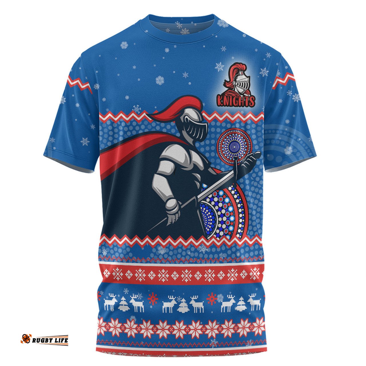 Amazing Aussie Newcastle Knights Christmas Custom T-shirt - Ugly Xmas And Aboriginal Patterns For Die Hard Fan T-shirt