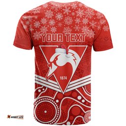 personalised swans football christmas t shirt merry xmas 2023 mix aboriginal art