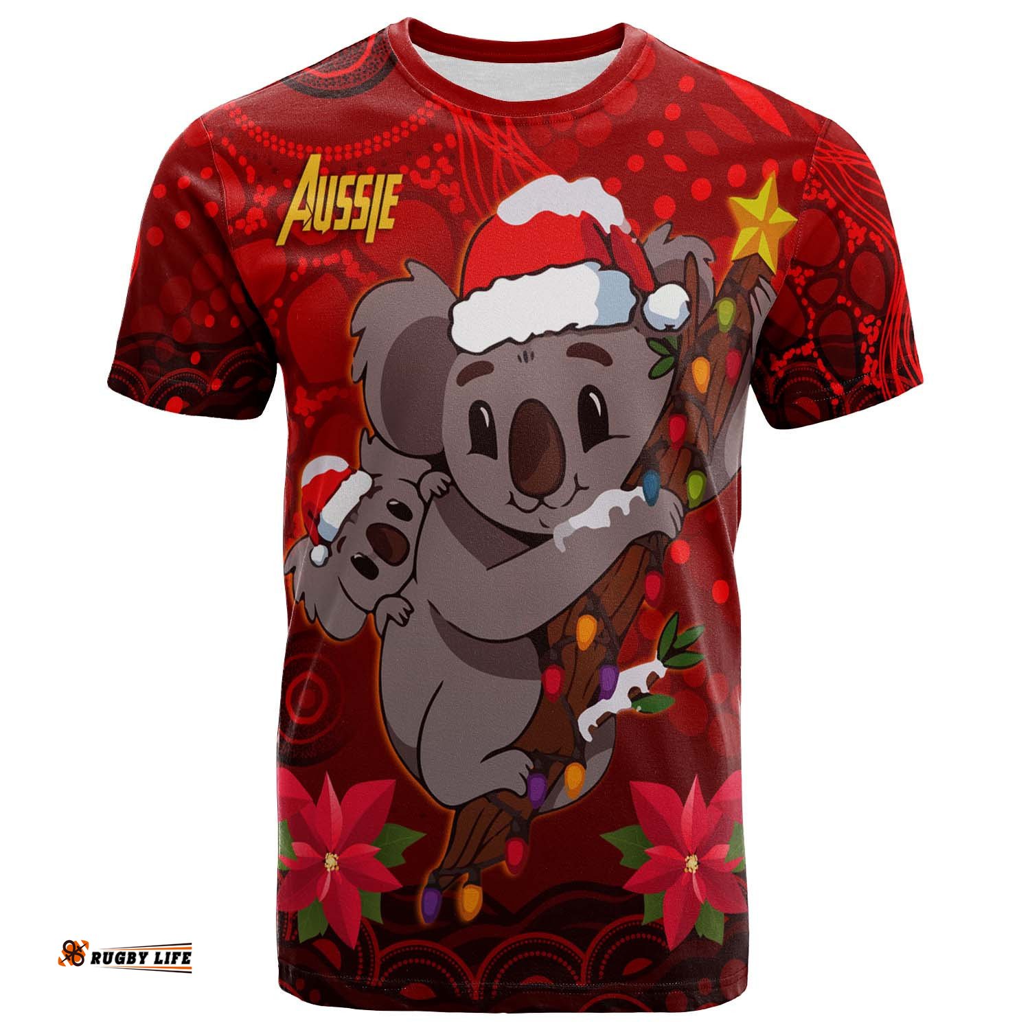 aboriginal christmas t shirt custom aussie koala christmas poinsettia with aboriginal inspired t shirt