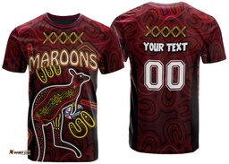 Amazing Aussie Maroons T- Shirt - Custom QLD Maroons Kangaroo With Aboriginal Inspired Culture T- Shirt