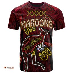 Amazing Aussie Maroons T- Shirt - Custom QLD Maroons Kangaroo With Aboriginal Inspired Culture T- Shirt