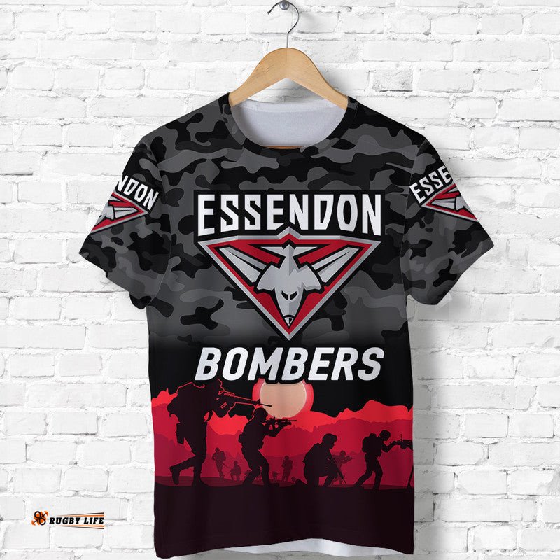 essendon bombers anzac t shirt simple style black
