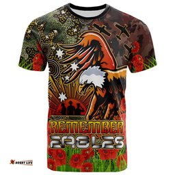 Amazing Aussie Manly Warringah Sea Eagles T-shirt - Anzac Manly Warringah Sea Eagles with Remembrance Poppy and Indigenous Patterns T-shirt