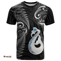 personalised new zealand t shirt aotearoa silver fern with manaia maori unique black