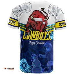 Amazing Aussie North Queensland Cowboys Christmas T-shirt - Custom Cowboys Merry Christmas Summer Vibes Aboriginal Inspired T-shirt