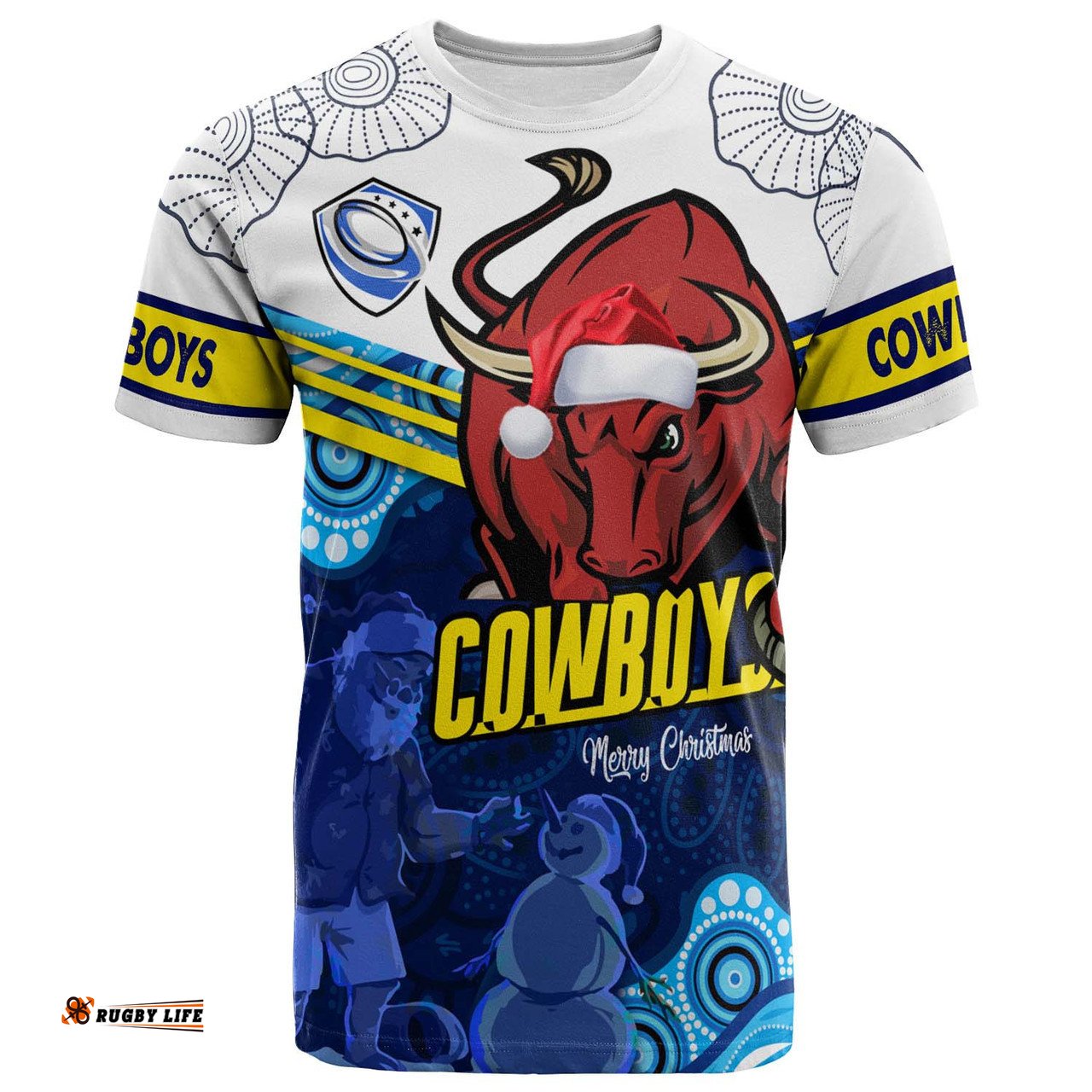 Amazing Aussie North Queensland Cowboys Christmas T-shirt - Custom Cowboys Merry Christmas Summer Vibes Aboriginal Inspired T-shirt