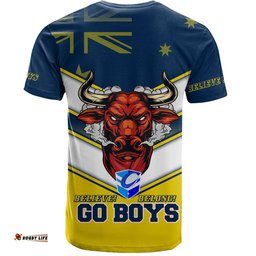 Amazing Aussie North Queensland Cowboys T-shirt - Go Boys! North Queensland Cowboys Mascot With Australia Flag T-shirt