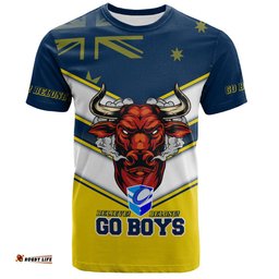 Amazing Aussie North Queensland Cowboys T-shirt - Go Boys! North Queensland Cowboys Mascot With Australia Flag T-shirt
