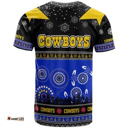 Amazing Aussie North Queensland Cowboys Christmas T-Shirt - Custom North Queensland Cowboys Ugly Christmas And Aboriginal Inspired Patterns T-Shirt