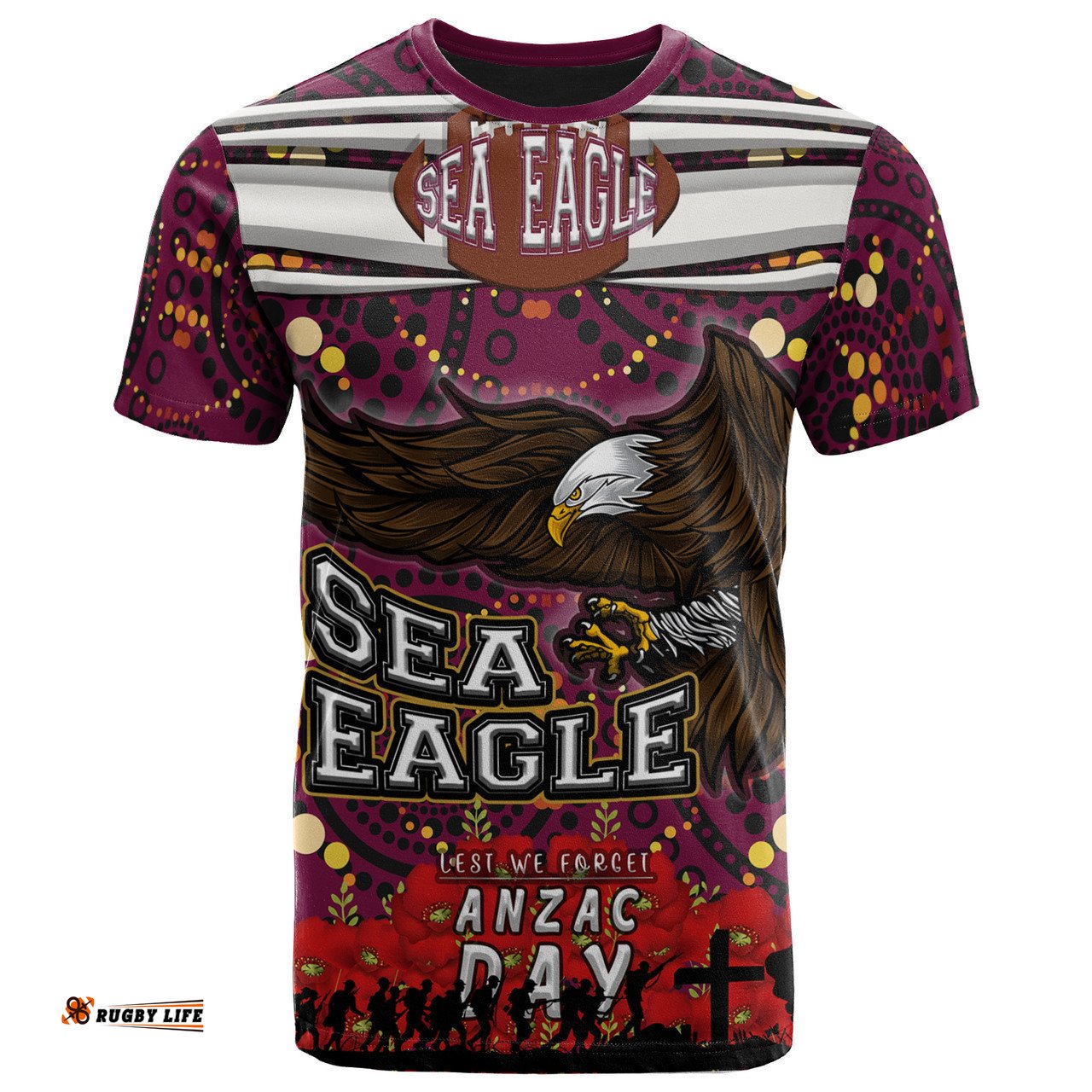 Amazing Aussie Australia Sea Eagles Custom T- Shirt - Aboriginal Inspired Australia Sea Eagles With Poppy Flower T- Shirt