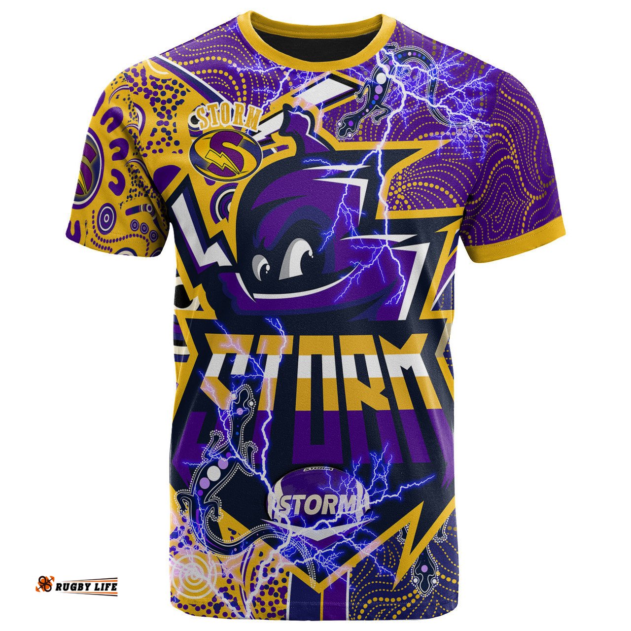 Amazing Aussie Melbourne Storm T-Shirt - Custom Melbourne Storm Mascot With Aussie Lizards And Ball T-Shirt