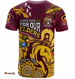 Amazing Aussie Brisbane Broncos T-shirt - Bronx For Our Elders Aboriginal Inspired T-shirt Blue