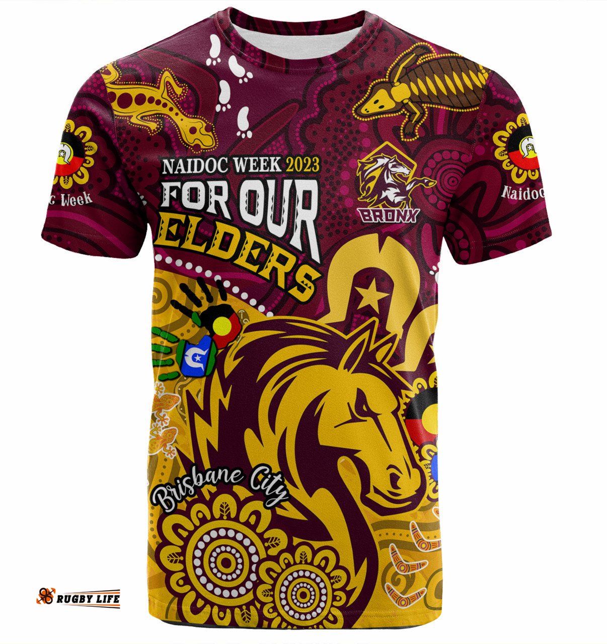 Amazing Aussie Brisbane Broncos T-shirt - Bronx For Our Elders Aboriginal Inspired T-shirt Blue
