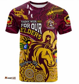 Amazing Aussie Brisbane Broncos T-shirt - Bronx For Our Elders Aboriginal Inspired T-shirt Blue
