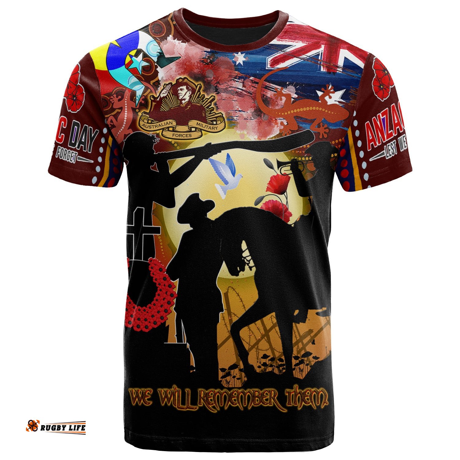 australia anzac day aboriginal inspired brown t shirt custom the aboriginal inspired and torres strait islander commemorative t shirt