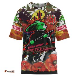 Amazing Aussie South Sydney Rabbitohs Camouflage Anzac Custom T-shirt - Souths Anzac Day Lest We Forget Spirit T-shirt
