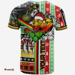 Amazing Aussie Penrith Panthers Christmas T-shirt - Custom Merry Super Penrith Panthers Christmas With Snowflakes Ho Ho Ho Scratch T-shirt