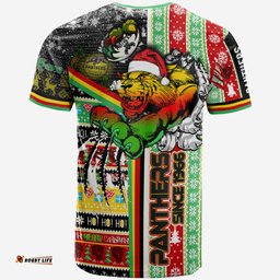 Amazing Aussie Penrith Panthers Christmas T-shirt - Custom Merry Super Penrith Panthers Christmas With Snowflakes Ho Ho Ho Scratch T-shirt