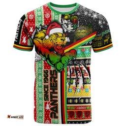 Amazing Aussie Penrith Panthers Christmas T-shirt - Custom Merry Super Penrith Panthers Christmas With Snowflakes Ho Ho Ho Scratch T-shirt