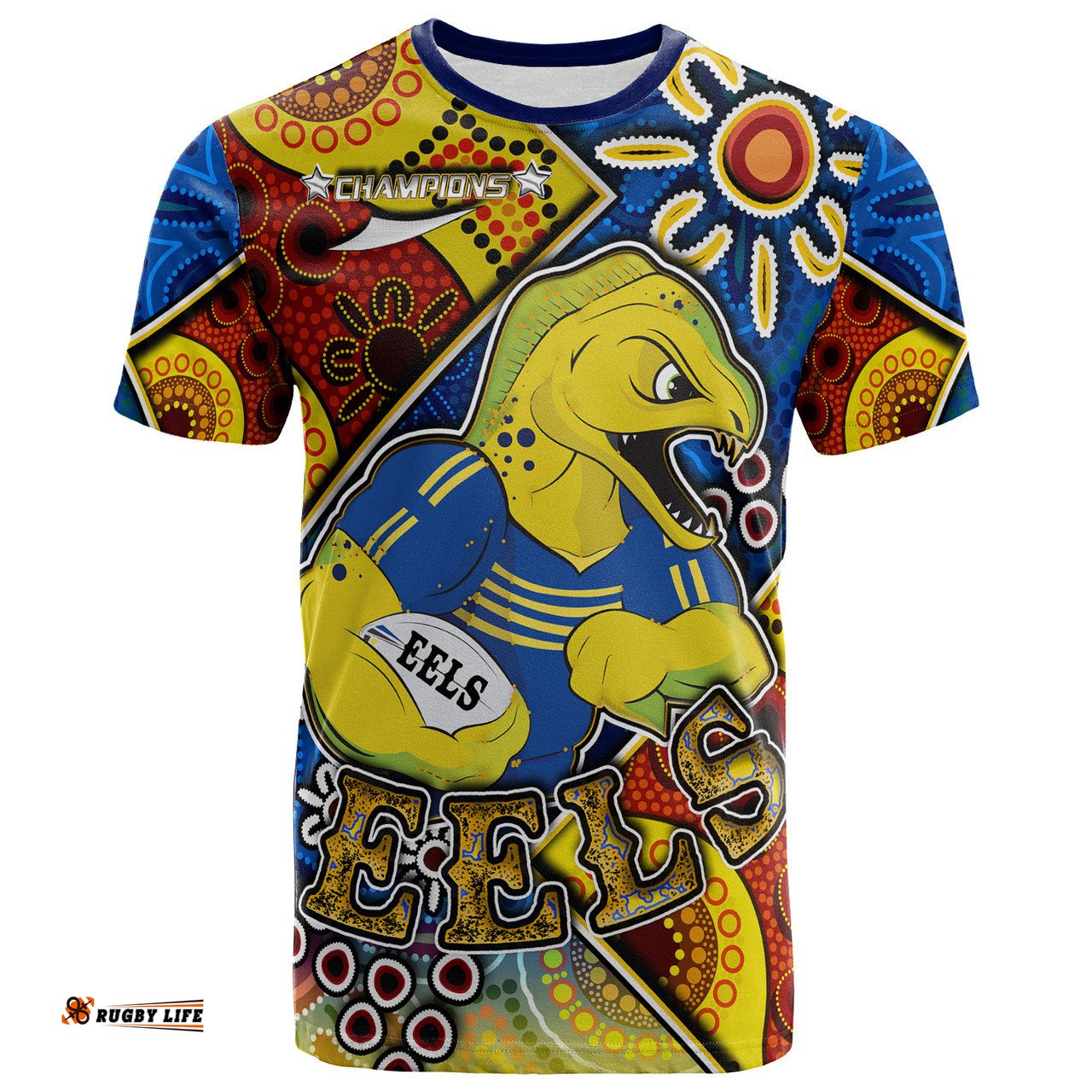 Amazing Aussie Parramatta Eels T-Shirt - Custom Parramatta Eels Ball With Aboriginal Inspired Art Personalised Player And Number T-Shirt