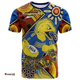 Amazing Aussie Parramatta Eels T-Shirt - Custom Parramatta Eels Ball With Aboriginal Inspired Art Personalised Player And Number T-Shirt