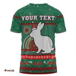 Amazing Aussie South Sydney Rabbitohs Custom T-shirt - Ugly Xmas And Aboriginal Patterns For Die Hard Fan T-shirt