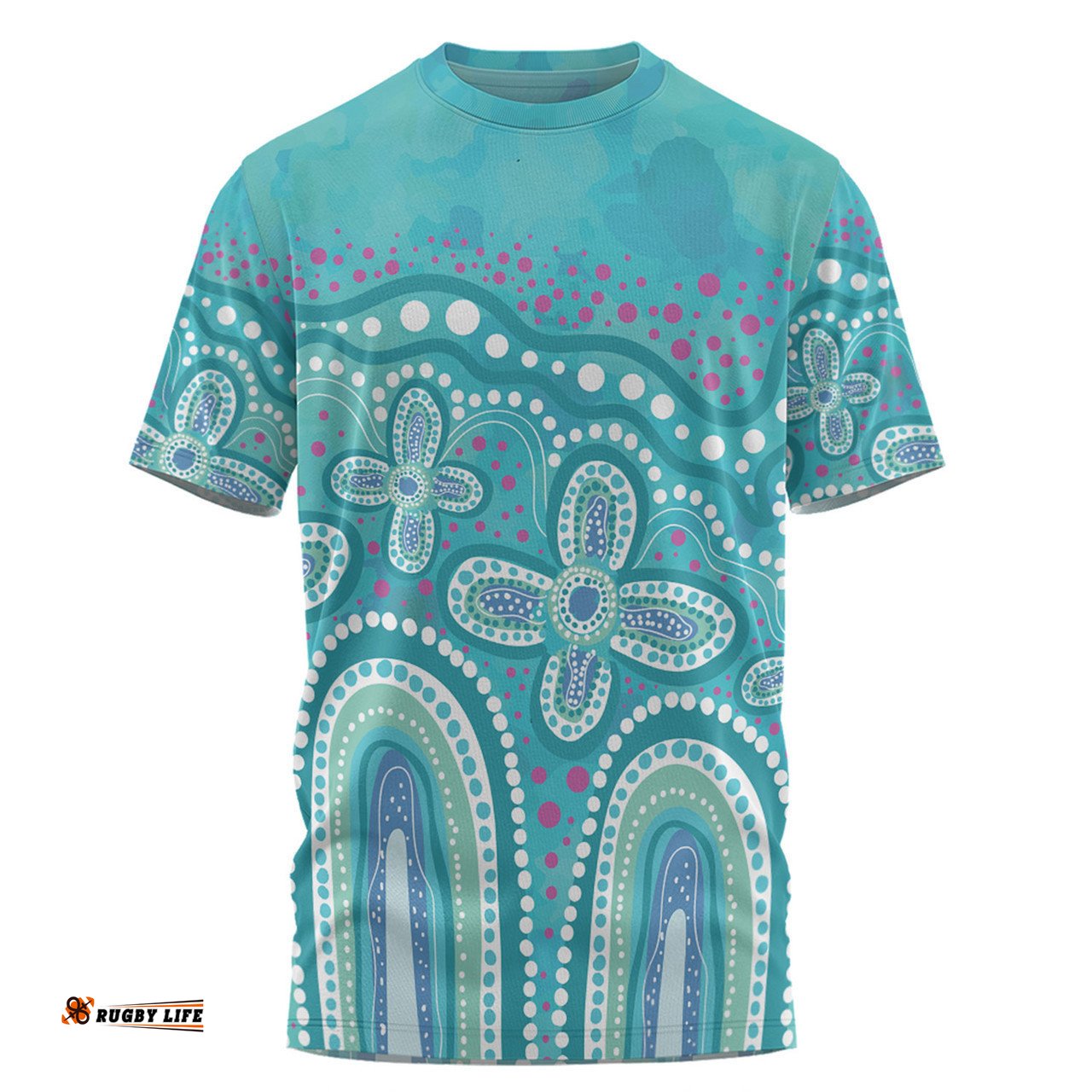 Amazing Aussie Australia Aboriginal T-shirt - Dot painting illustration in Aboriginal style Turquoise T-shirt