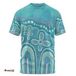 Amazing Aussie Australia Aboriginal T-shirt - Dot painting illustration in Aboriginal style Turquoise T-shirt