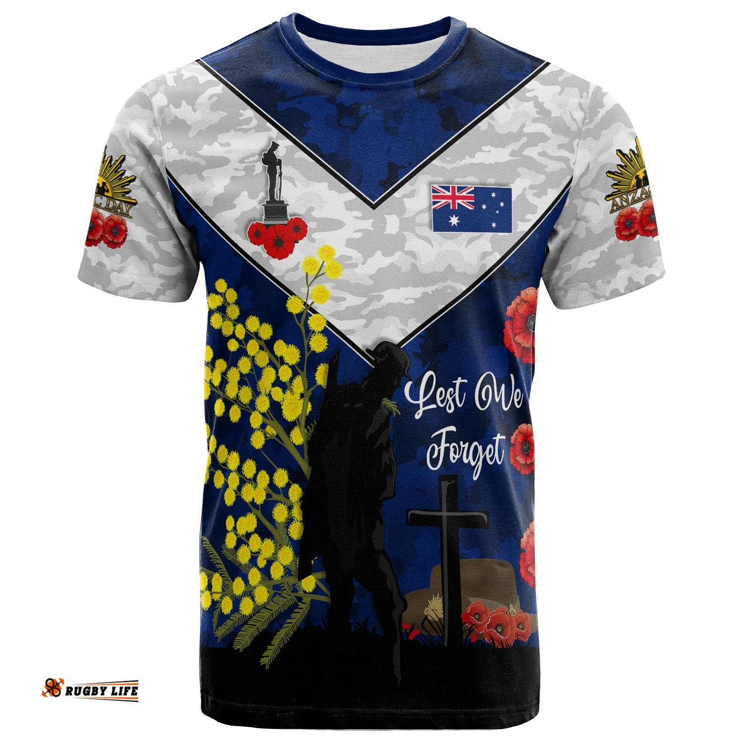 australia anzac day t shirt poppies with golden wattle flowers lest we forget