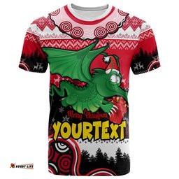 Amazing Aussie St. George Illawarra Dragons Christmas T-shirt - Custom Dragon Aboriginal Inspired Xmas T-shirt