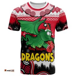 Amazing Aussie St. George Illawarra Dragons Christmas T-shirt - Custom Dragon Aboriginal Inspired Xmas T-shirt