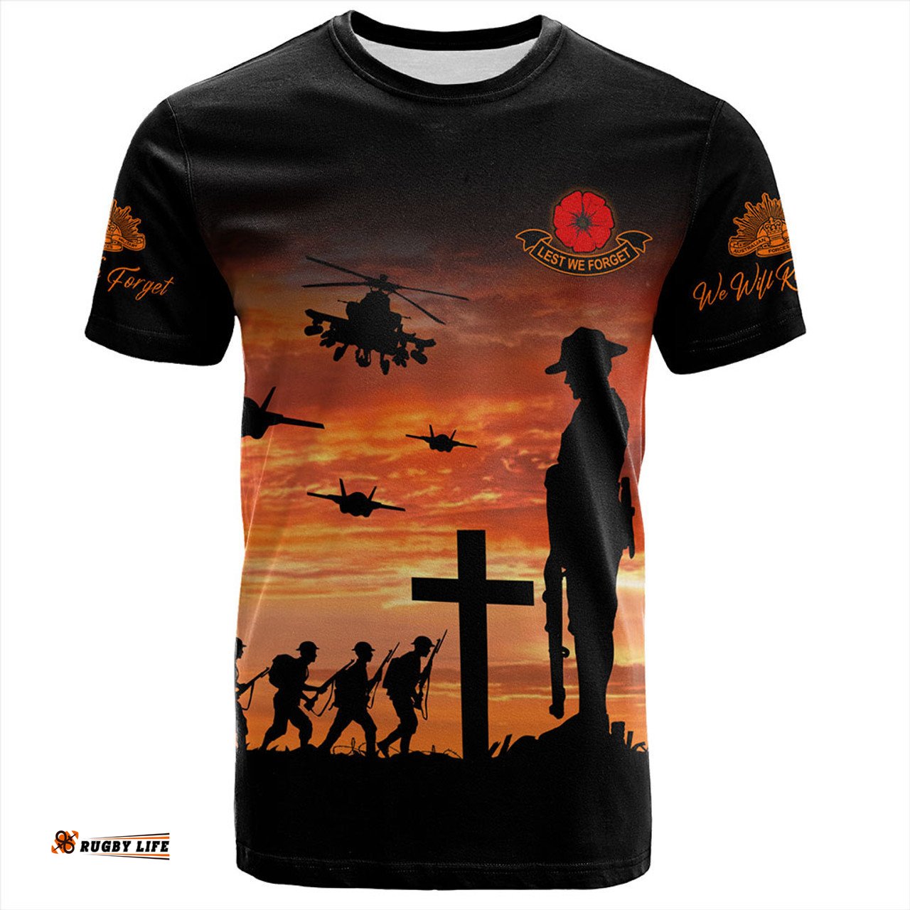 Amazing Aussie Australia T-Shirt Anzac Lest We Forget Sunset Soldiers Army