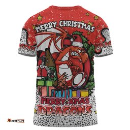 Amazing Aussie St. George Illawarra Dragons Christmas Custom T-shirt - Merry Christmas Our Beloved Team With Aboriginal Dot Art Pattern T-shirt
